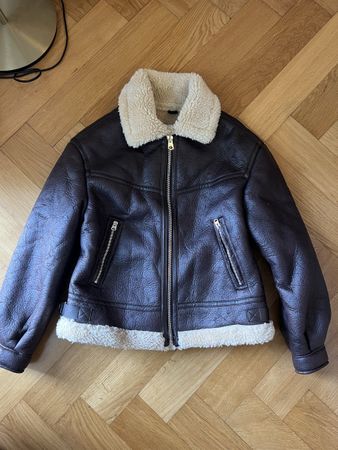 Bershka Aviator Jacke Braun mit Teddyfell – Grösse L