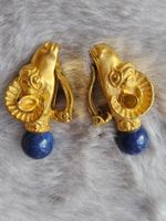 TOP vergoldete JADED NY Widderköpfe Ohrclips mit Lapislazuli