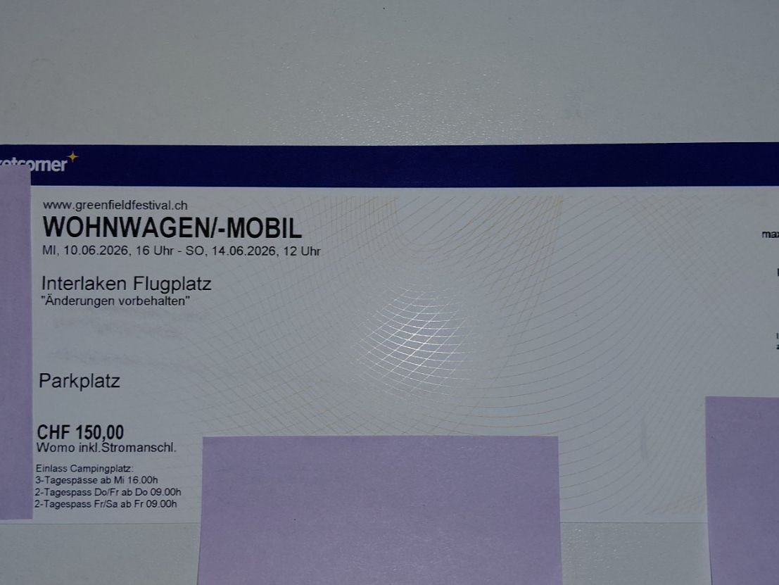Tickets: Greenfield 2026 WOMO Ticket – Neu und originalverpackt aus Zollikofen von Saegi17 1