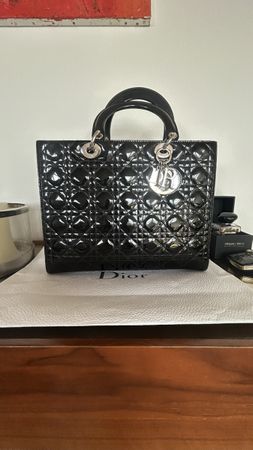 Sac Lady Dior Noir Verni large
