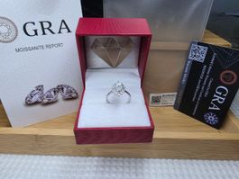 Bague argent avec diamant de moissanite de 1 ct certifié GRA