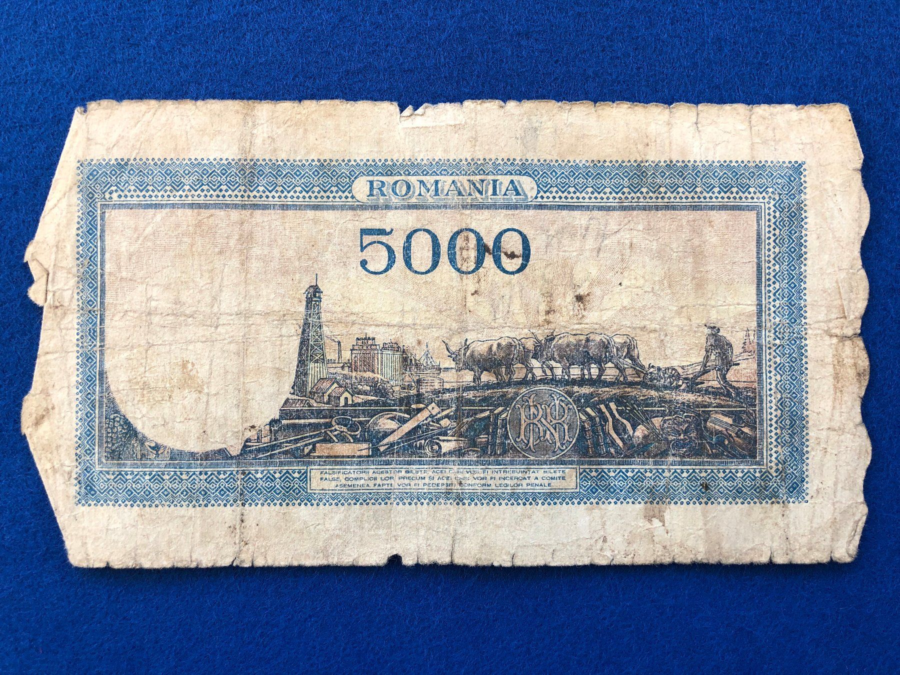 Banconote: Romania 1944 - Rumänien - 5000 Lei – Usato da Pfäffikon SZ venduto da Sieben77 1
