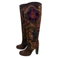 Brown Suede Embroidered Boots Size 38 Used