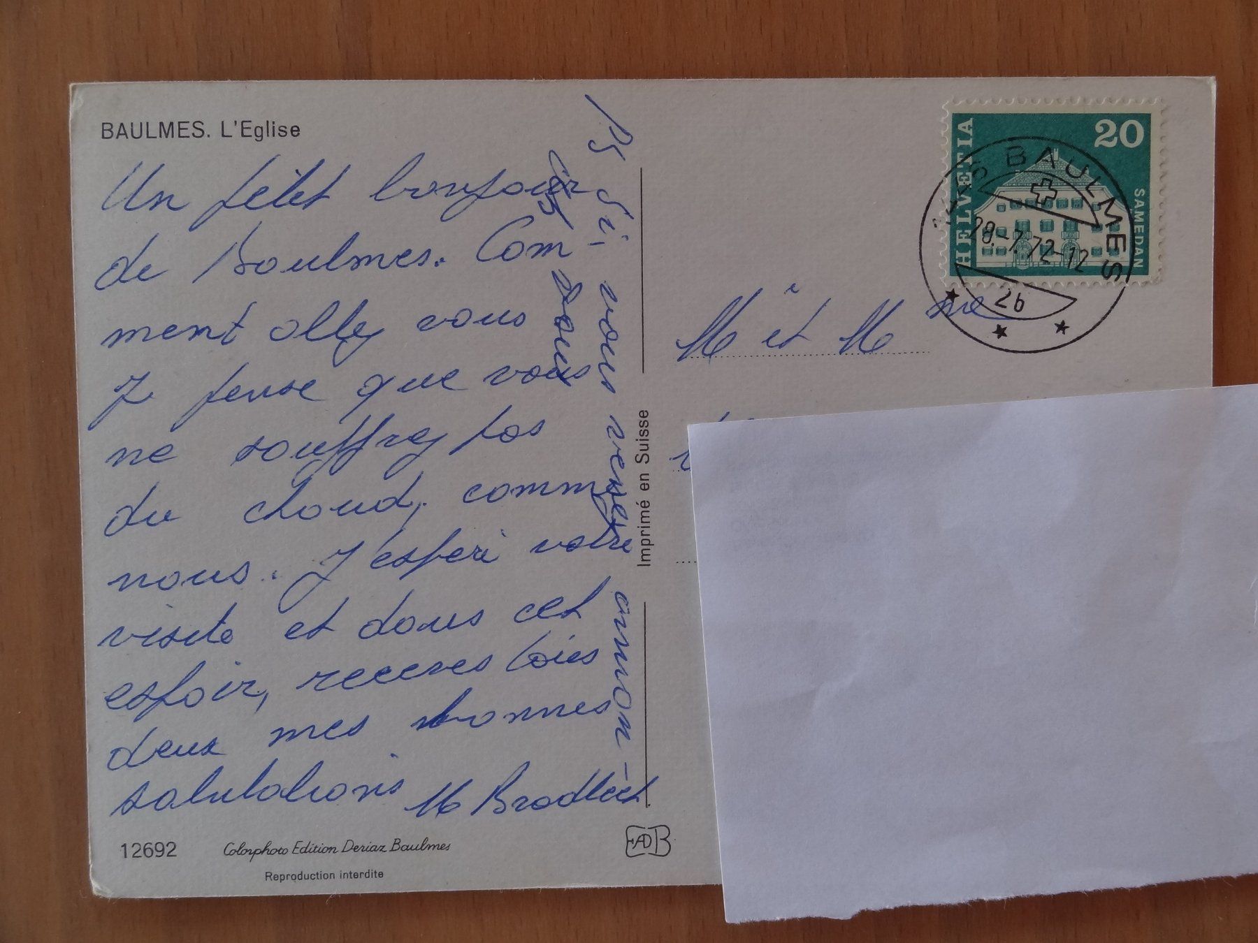 Cartoline postali: Baulmes, l'Eglise - 1972 – Usato da St Léonard venduto da Riglin 1