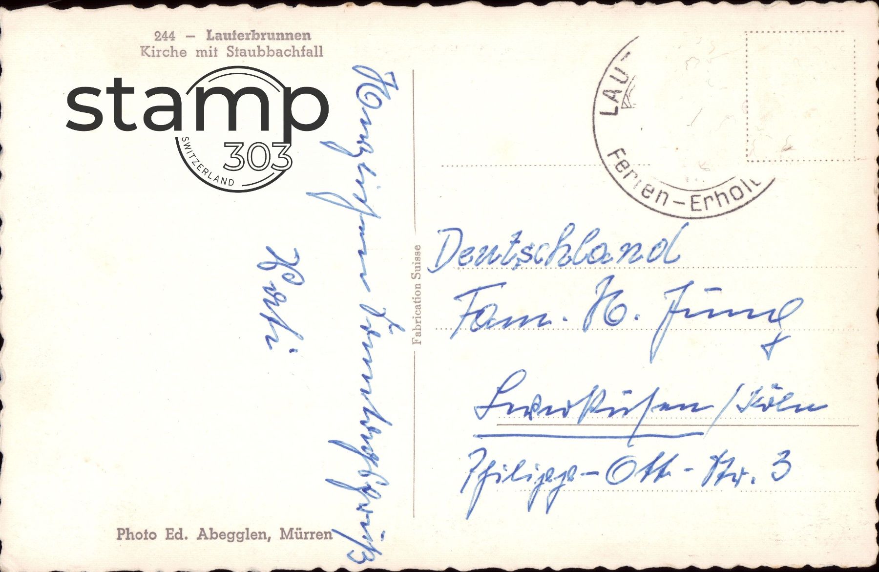 Ansichtskarten: AK Lauterbrunnen Kirche mit Staubbachfall – Gebraucht aus Eggersriet von stamp303 1