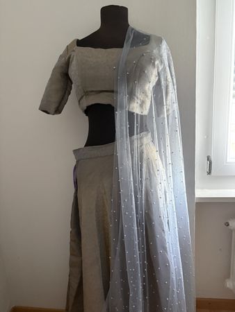 Damen Set 3-teilig grau bestickt