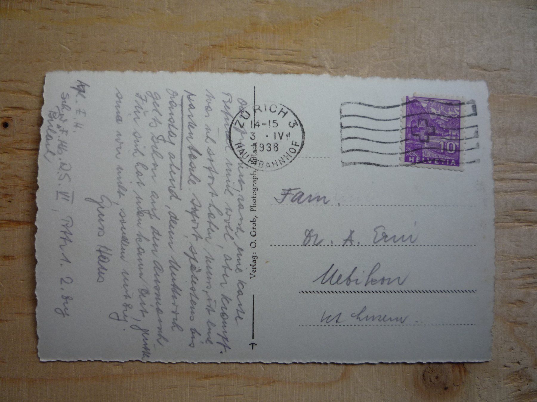 Ansichtskarten: Bülach, 3.IV.1938 – Gebraucht aus Rieden SG von Brockehuesli 1