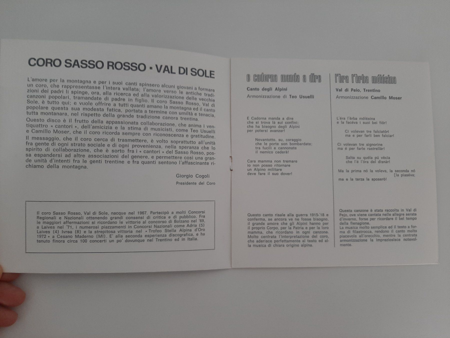 Dischi in vinile: Coro Sasso Rosso val di sole Schallplatte – Usato da Aarburg venduto da NDK 2