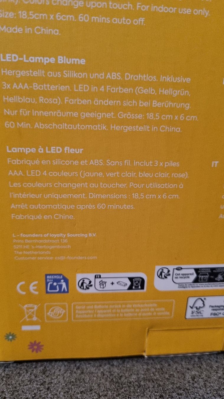 Lampade: Lampe à led fleur Coop – Nuovo e nell'imballaggio originale da La Chaux-de-Fonds venduto da mikilo1 1