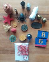 19 kleine Teile, Zinnbecherchen, Münzen, Glöggli, Patten....