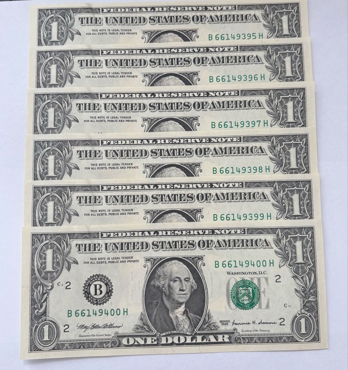 Banconote: USA: 6x 1 dollar 1999 consécutifs – Nuovo (secondo la descrizione) da Le landeron venduto da santa_99