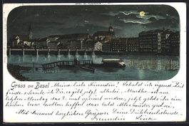 Litho Basel, Flusspartie mit Brücke im 