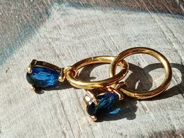 Creolen mit blauen Zirkon vergoldet