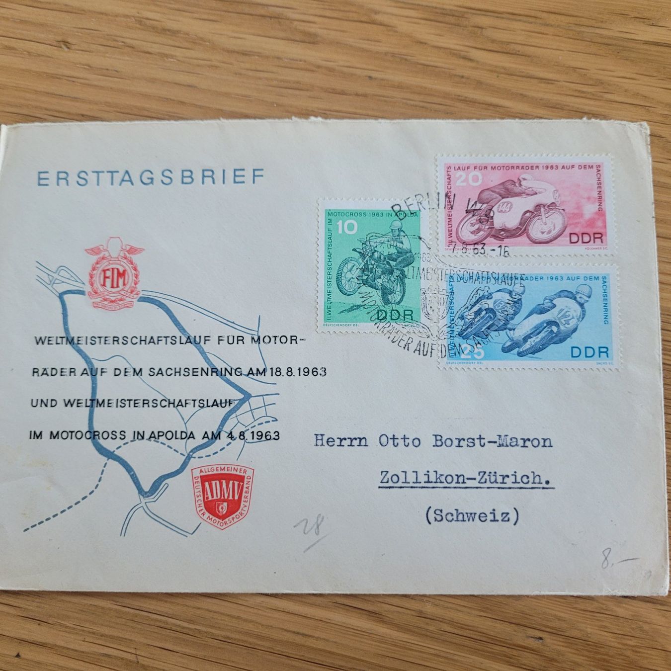 Tutti i francobolli: Document Automobile Berlin WS 1963 Zollikon ZH ADMV – Usato da Biel/Bienne venduto da Destockweb