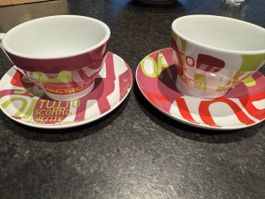 2 Kaffeetassen mit Untertassen Ancap buntes Design