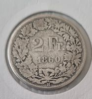 2 Franken 1860 Helvetia Silber Muenze guter Zustand