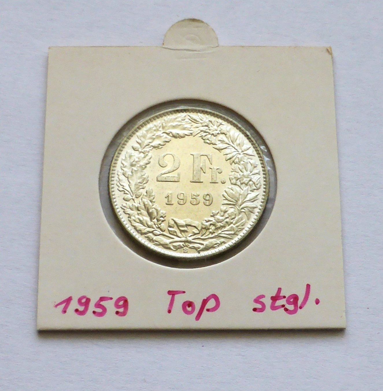 Alle Münzen: 2 Fr. SILBER 1959 - in stempelglanz / fdc – Neu (gemäss Beschreibung) aus Buochs von ema-coins
