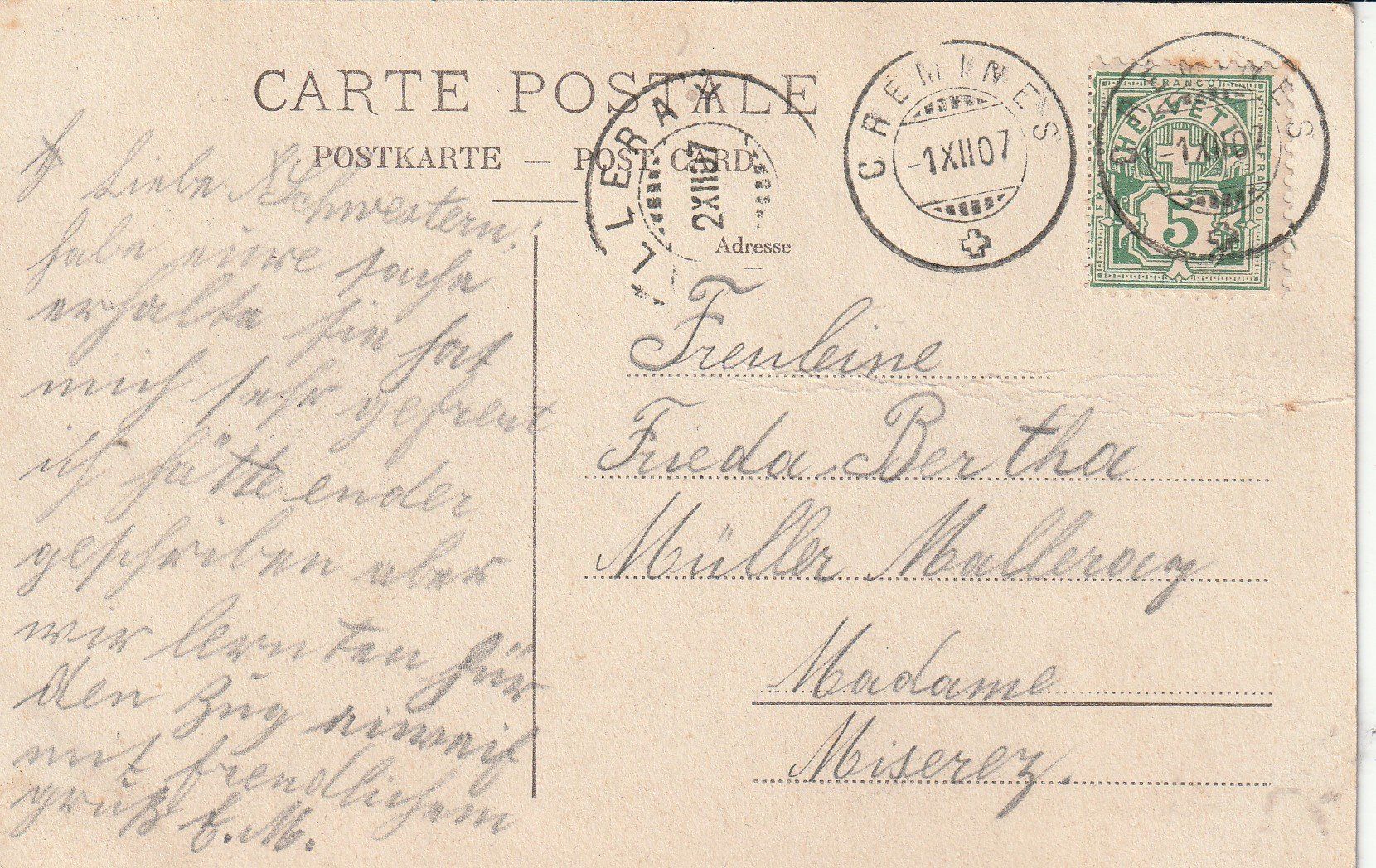 Cartoline postali: Seltene Ansichtskarte Moutier Rue Centrale mit Stempel 1907 – Usato da Rupperswil venduto da Ema10 1