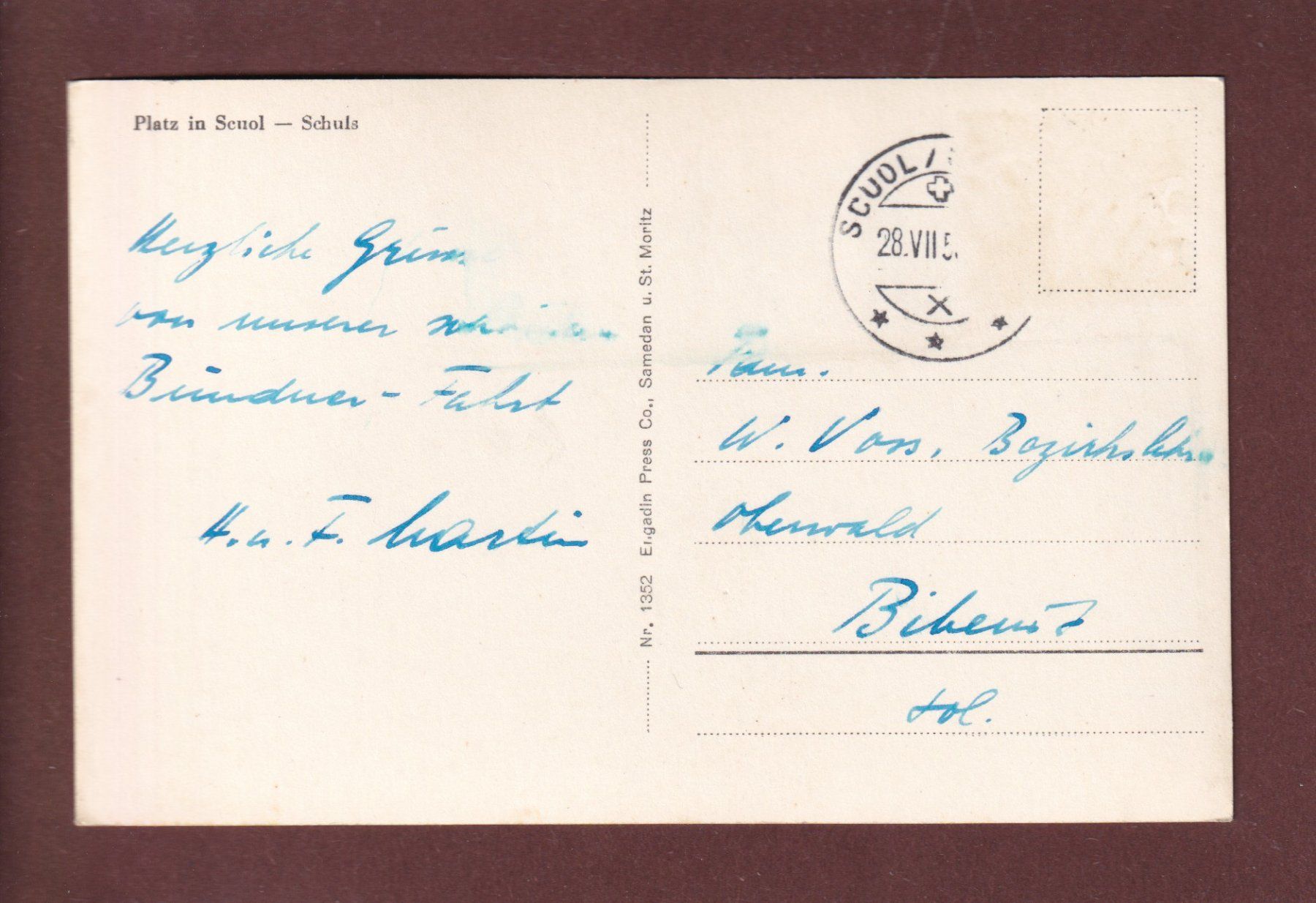 Cartoline postali: SCUOL / SCHULS - Dorfplatz - Kinder – Usato da Pully venduto da nicecards 1