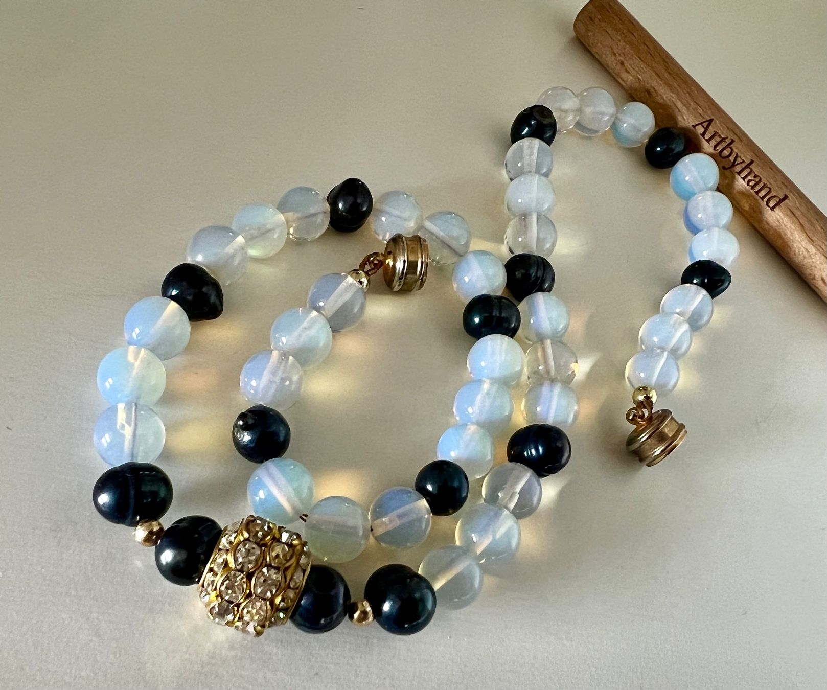Catenine: SCHIMMERNDE OPALIT KETTE mit Echtperlen & Magnetschliesse – Usato da Ruswil venduto da artbyhand 6