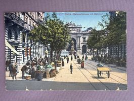 Ansichtskarte Zürich-Bahnhofstrasse mit Bahnhof 1925