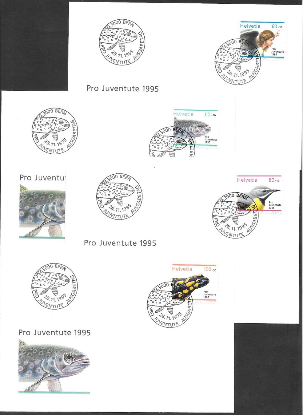 Tous les timbres: 4 FDC Pro Juventute 1995 Serie Einzelmarken ET 28.11.1995 – Neuf (Voir description) à Olten par clotaldi