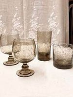 Rare ! 26 Verres BIOT France • Fumé Feuille de Chêne 1960