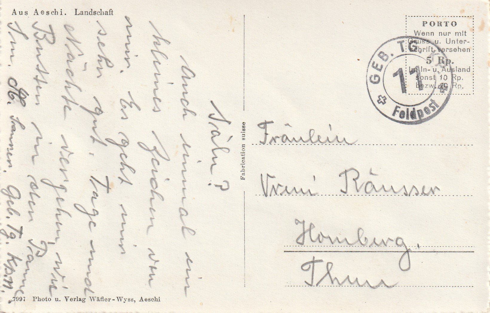 Cartoline postali: AK Aeschi - gestempelt Feldpost – Usato da Fribourg venduto da schnalla92 1