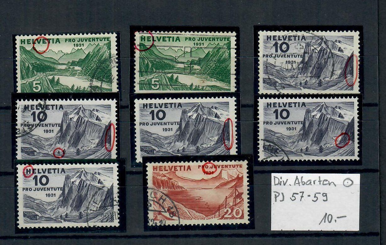 Tutti i francobolli: 1931 P.J. Abarten Marken 57-59 – Usato da Bützberg venduto da Die.6.a