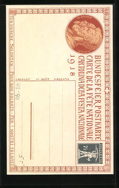 Cartoline postali: Schweizer Bundesfeier 1918, Versammlung  – Usato da Berlin venduto da bartko-reher 1