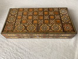 Damaszener Schachbrett / Backgammon - Intarsienarbeit Holz
