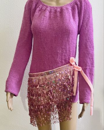 Lila Pullover mit Pailletten Fransen-Gürtel , neu!