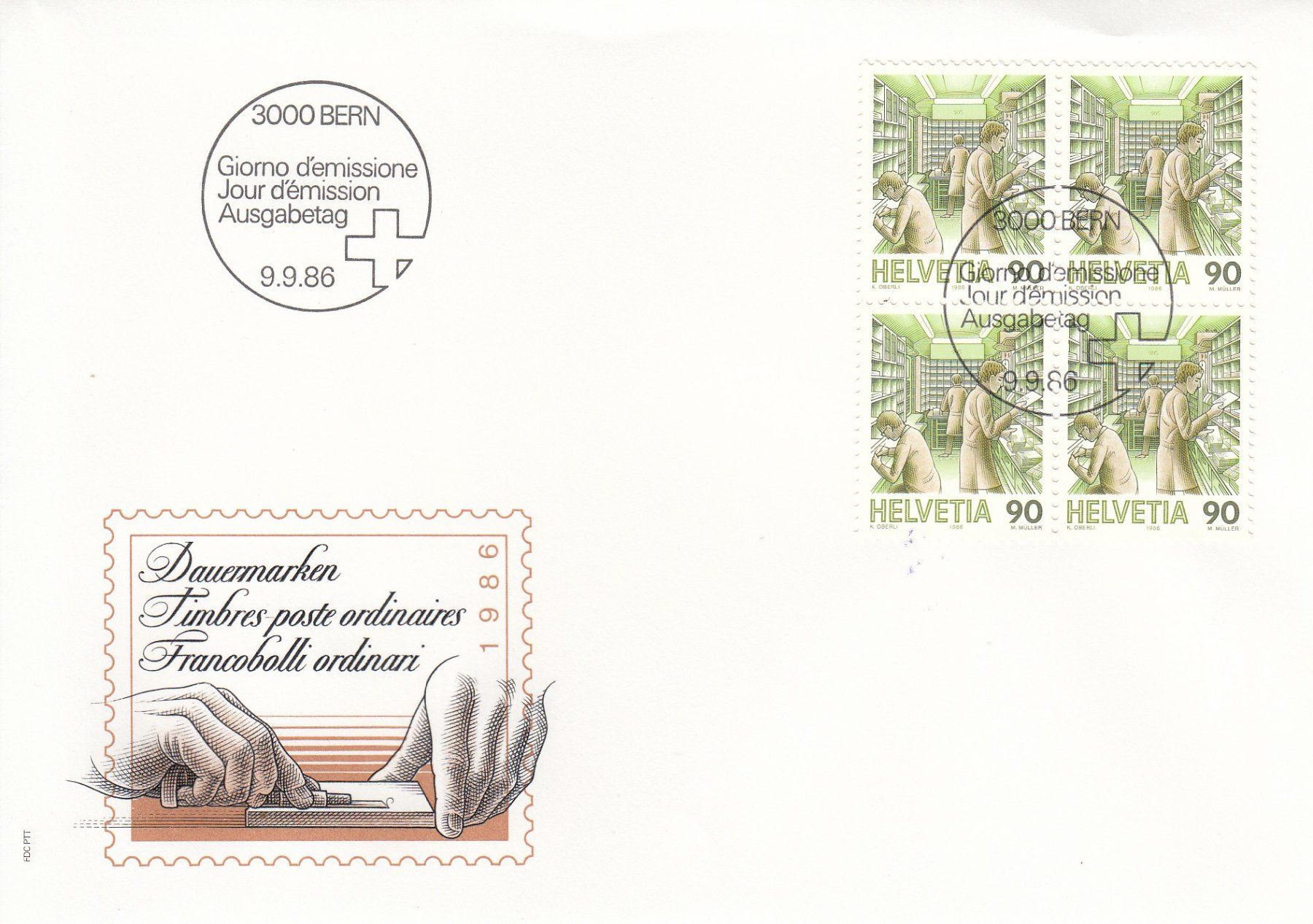 Tutti i francobolli: 1986 6 FDC Viererblock Dauermarken Postbeförderung – Usato da Spreitenbach venduto da Mustang_1105 5