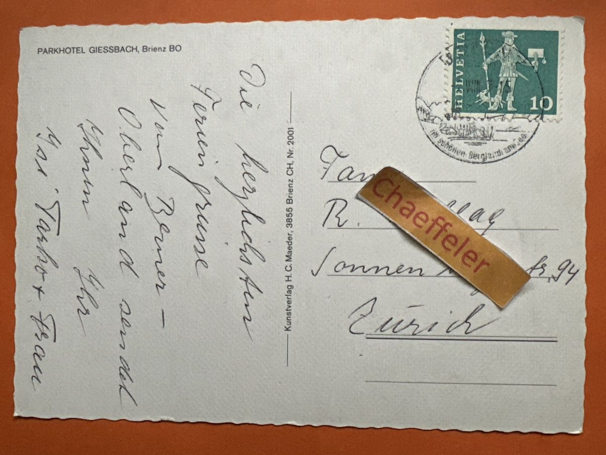 Cartoline postali: Parkhotel Geissbach, Brienz BO – Usato da Zürich venduto da Chaeffeler 1