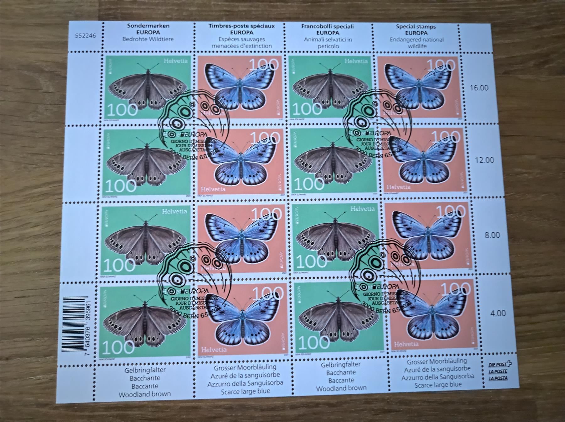 Alle Briefmarken: Zusammendruckbogen Schmetterlinge Ersttag – Gebraucht aus Rickenbach SO von Bytebull