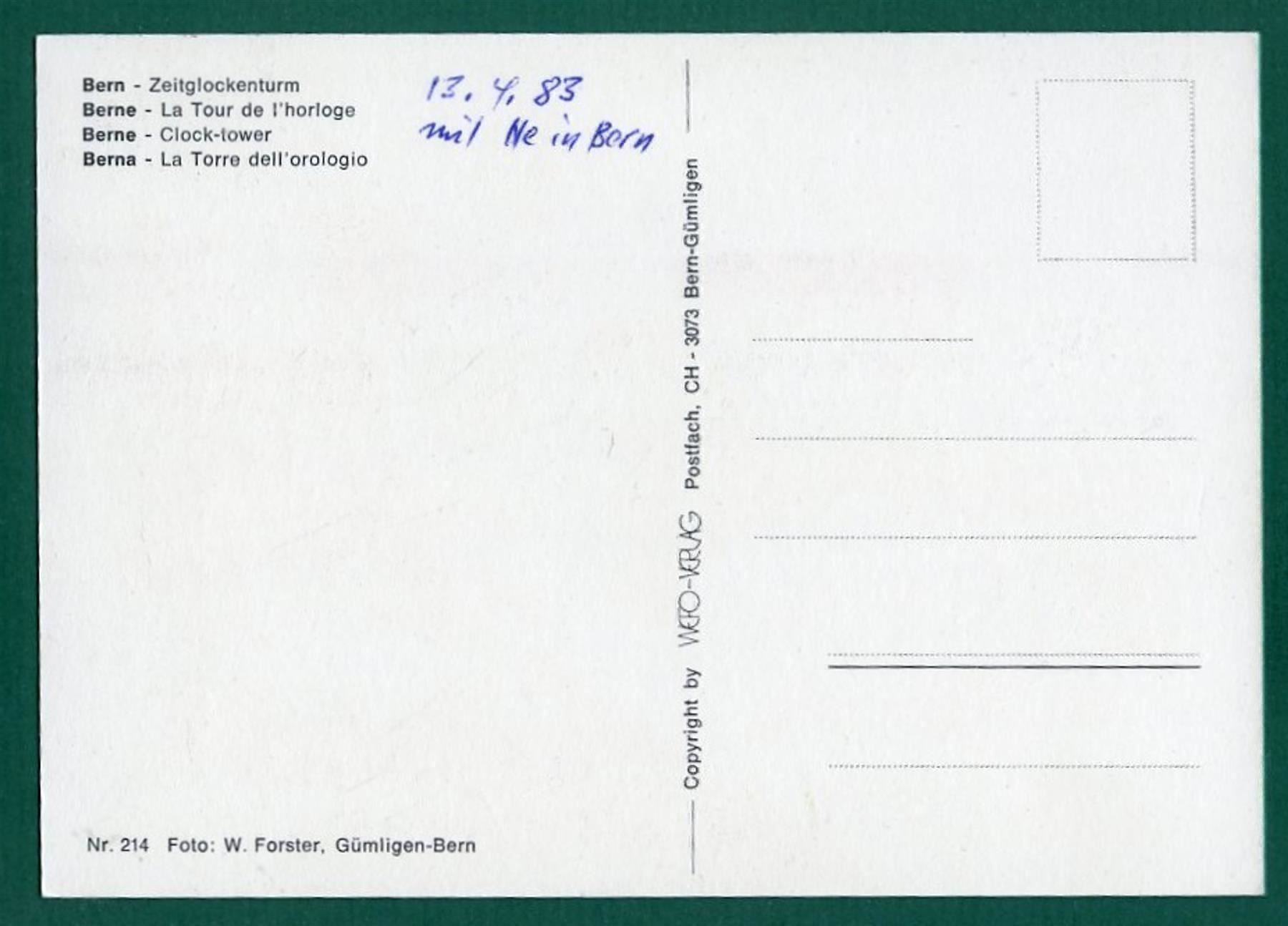 Cartoline postali: Bern, Zeitglockenturm, 1983, ungelaufen, Grossformat – Usato da Sargans venduto da Hausi1951 1