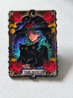 Pin: Tarot "The Witch" ca. 3.5 cm / Bunt mit Katze!