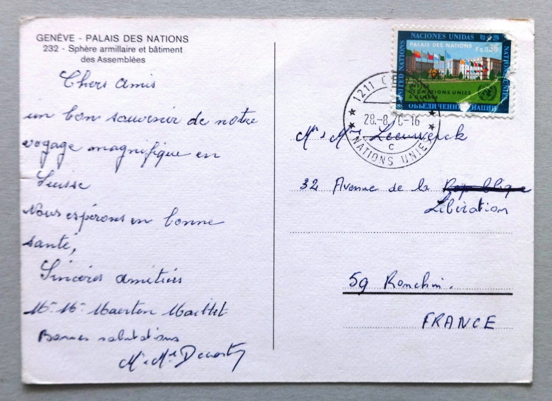 Cartoline postali: Genève - Palais des Nations, Sphère armillaire – Difettoso da Fétigny venduto da Billy2miny 1