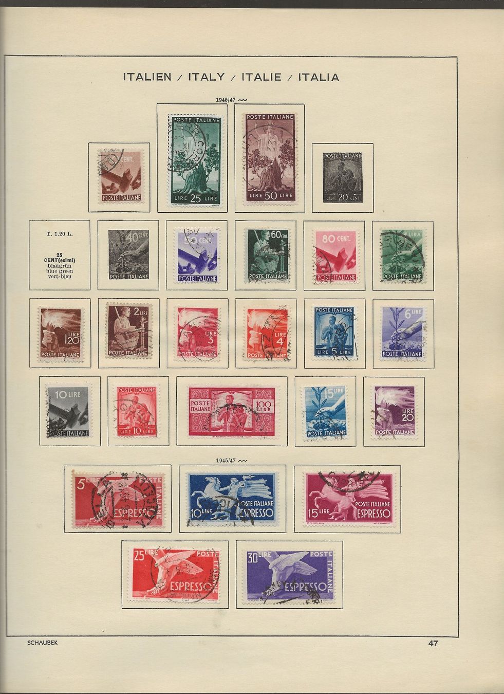 Alle Briefmarken: Marken Italien 1938 bis 1947 – Gebraucht aus Au ZH von xelagreb01 8