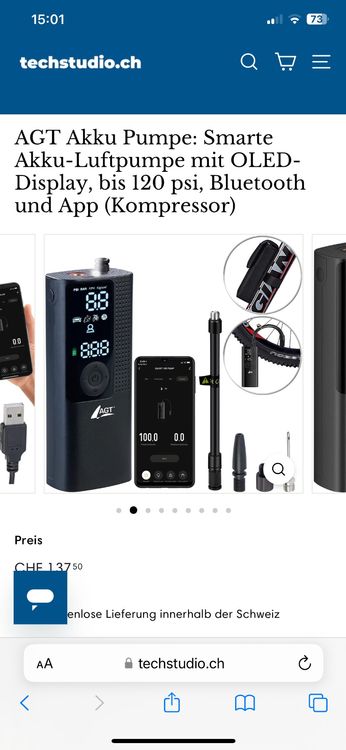 AGT Akku Kompressor: Smarte Akku-Luftpumpe mit OLED-Display; bis 120 psi;  Bluetooth und App (Auto Luftpumpe)