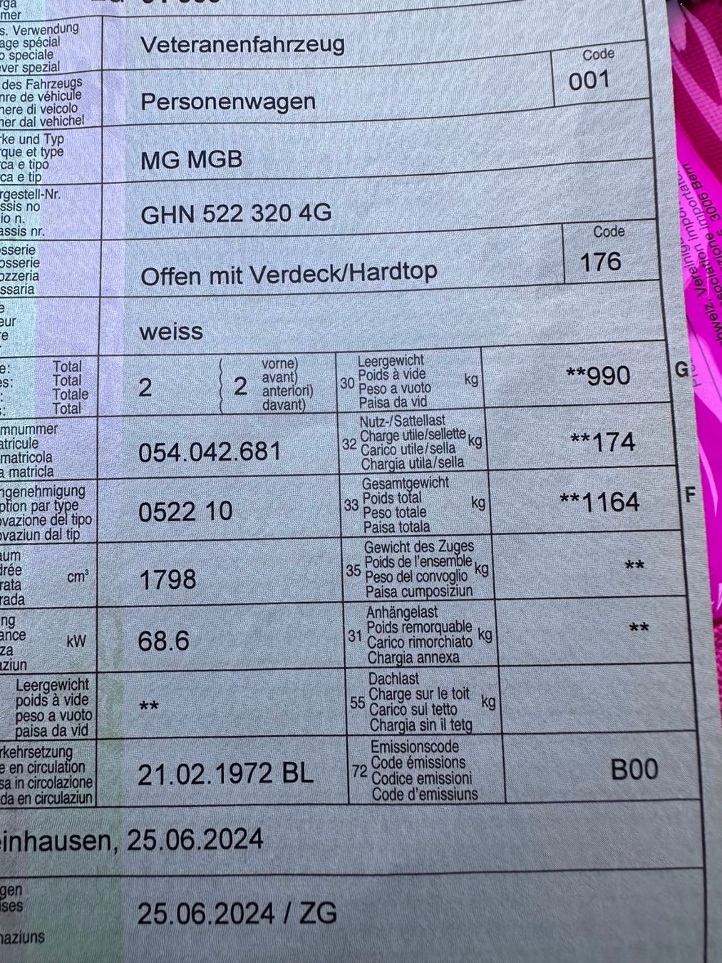 MG Automobili: MG B Cabriolet-Veteran – Usato da Menzingen venduto da Choller 1