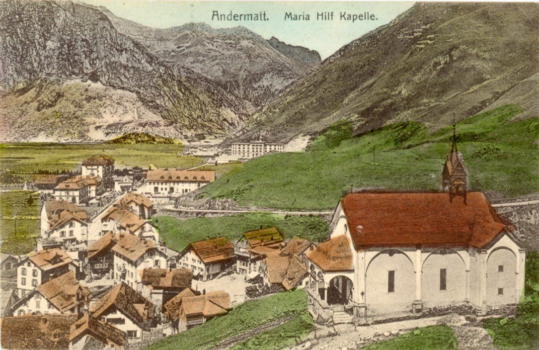 Cartoline postali: Andermatt   UR mit Maria Hilf Kapelle – Usato da Brig venduto da Valcards54