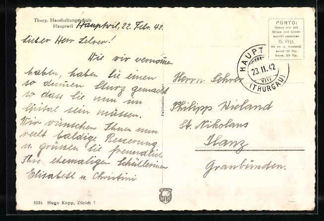 Cartoline postali: AK Hauptwil, Thurg. Haushaltsschule – Usato da Berlin venduto da bartko-reher 1
