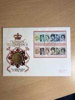 Münze Queen Elizabeth II 1986 mit Briefmarken Set