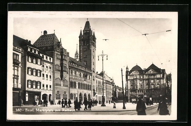 Ansichtskarten: AK Basel, Marktplatz mit Rathaus – Gebraucht aus Berlin von bartko-reher