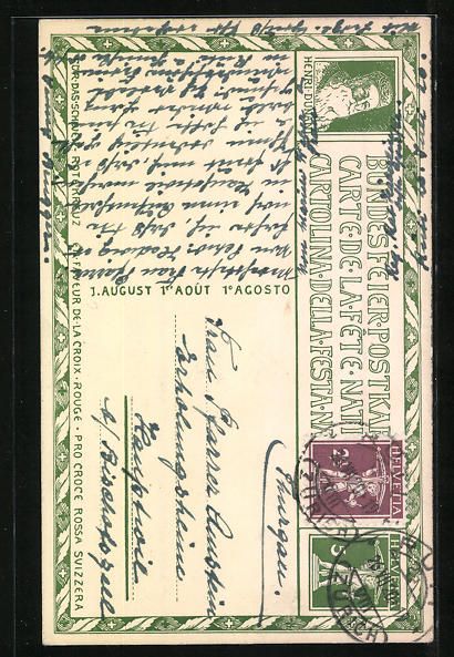 Cartoline postali: Schweizer Bundesfeier 1917, Helvetia bes – Usato da Berlin venduto da bartko-reher 1