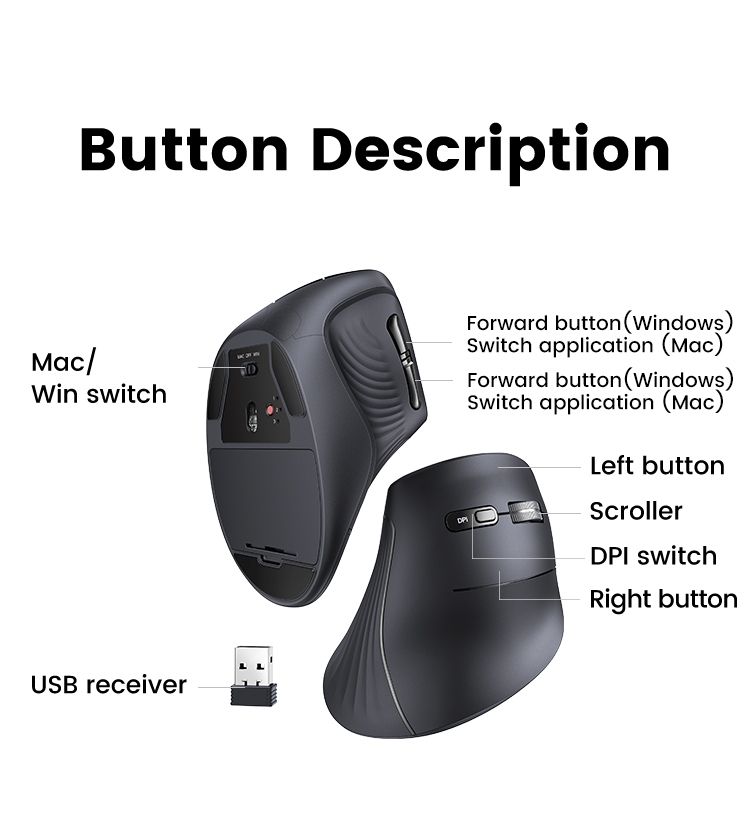 Mouse: UGREEN Vertikale Ergonomische Maus, Bluetooth, 4000DPI – Nuovo e nell'imballaggio originale da Romanshorn venduto da pfimex 6