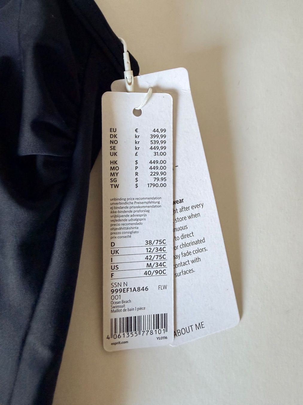 Esprit Costumi da bagno & Bikini: ESPRIT Badekleid, Grösse 38/75C, Farbe Schwarz – Nuovo e nell'imballaggio originale da Rudolfstetten venduto da gst_g7xl 5