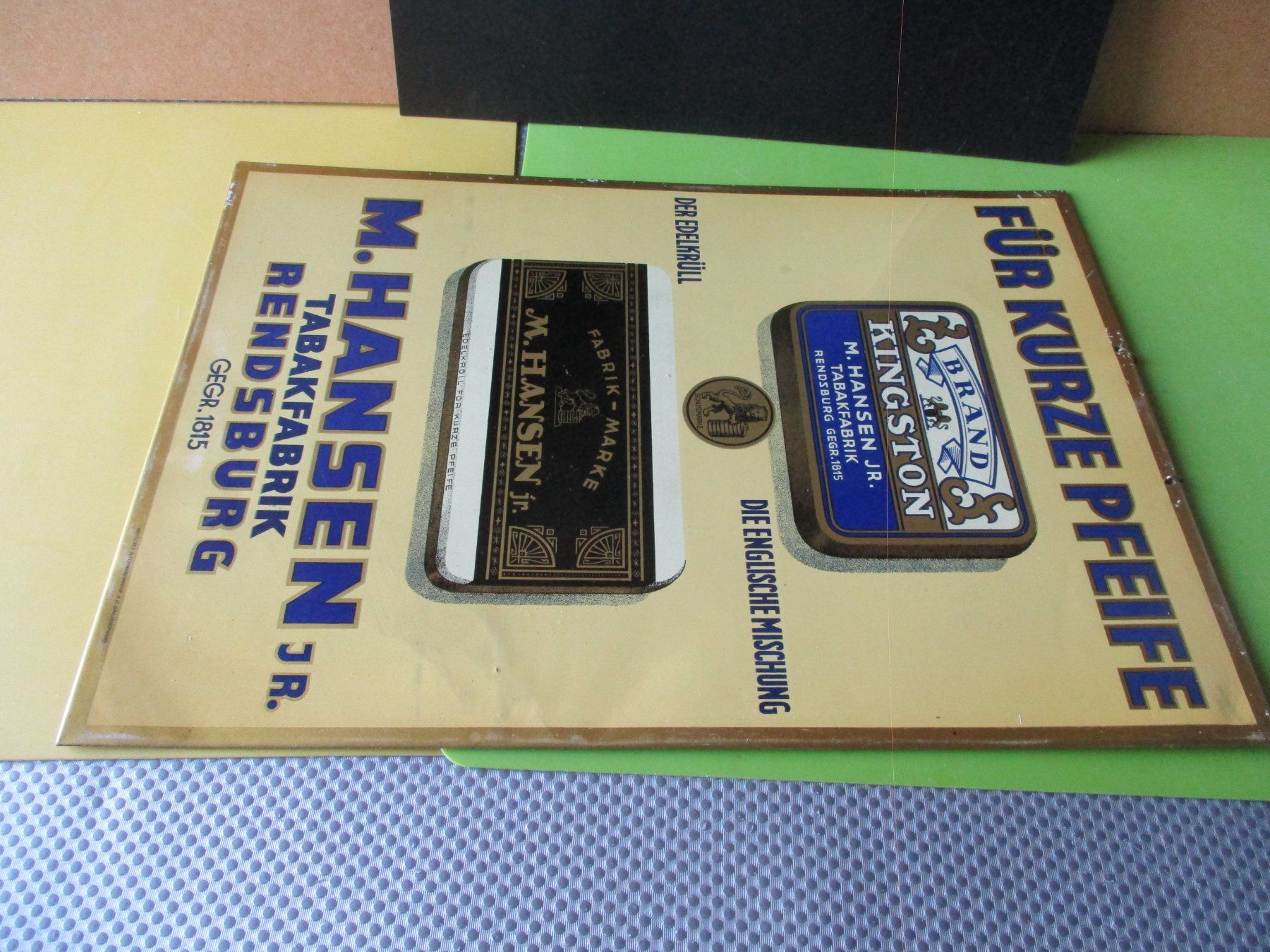Insegne: Alte Kingston Tabak Werbung, M. Hansen  Blechschild ca.35x25 – Usato da Ottikon Gossau ZH venduto da hokuspokus 6