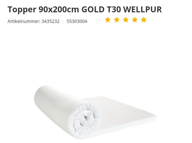 Topper 160x200 cm GOLD T30 bianco WELLPUR